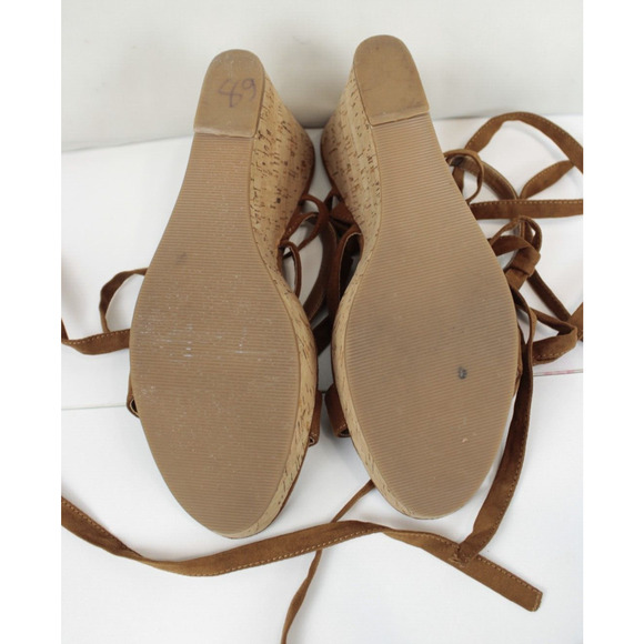 Guess Treacy Wedge Faux Suede Shoes Women 9 Platform Cork Heel Strappy Brown - Picture 5 of 12